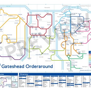 Map of GATESHEAD Black and White Map Print City Print 