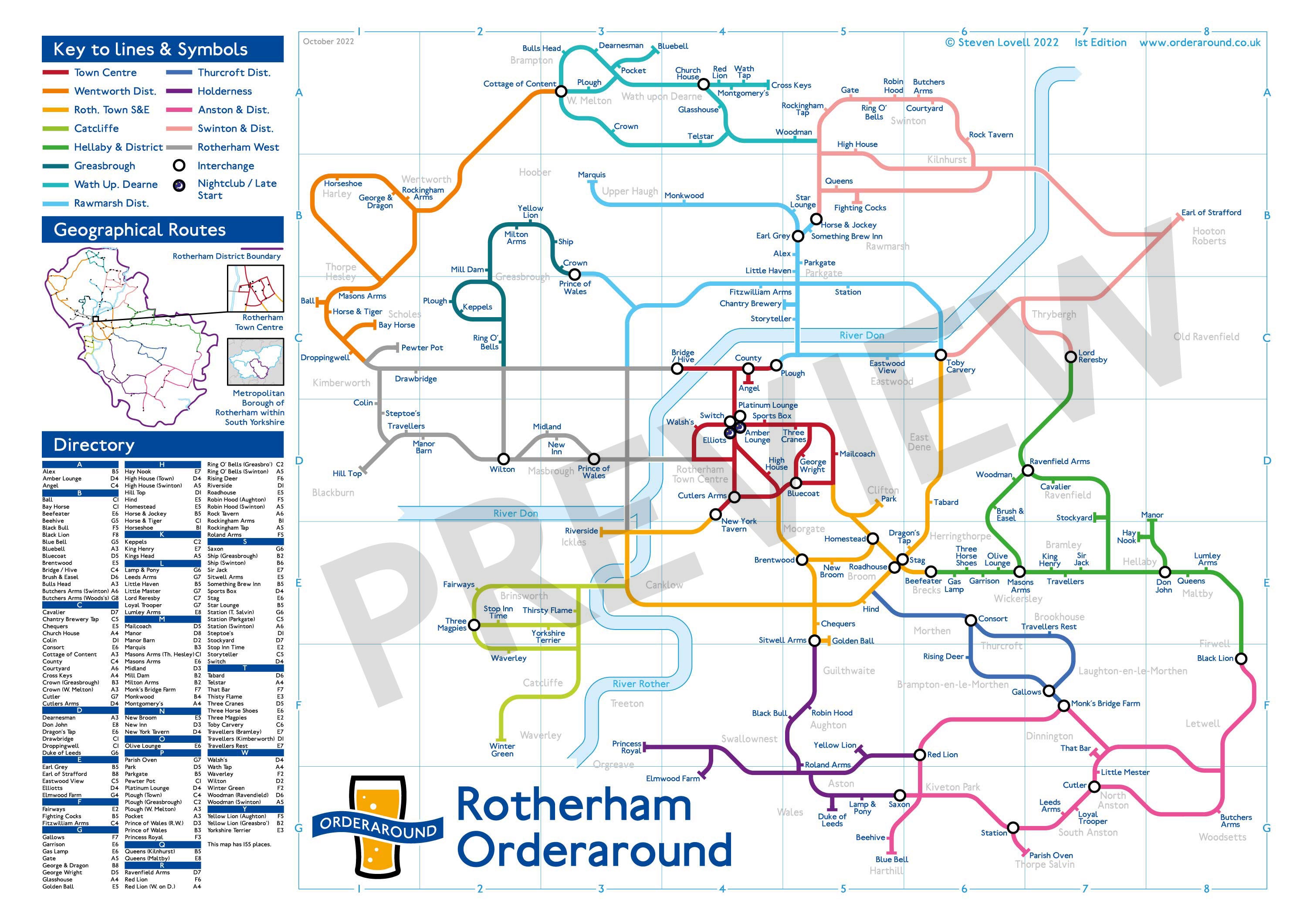 Rotherham Orderaround A3 Pub Map Poster - Etsy