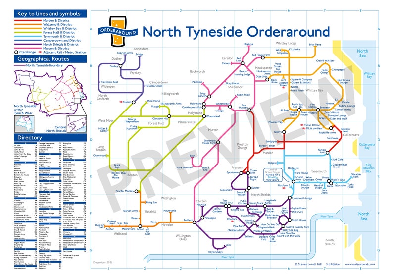 North Tyneside Orderaround A3 Pub Map Poster - Etsy