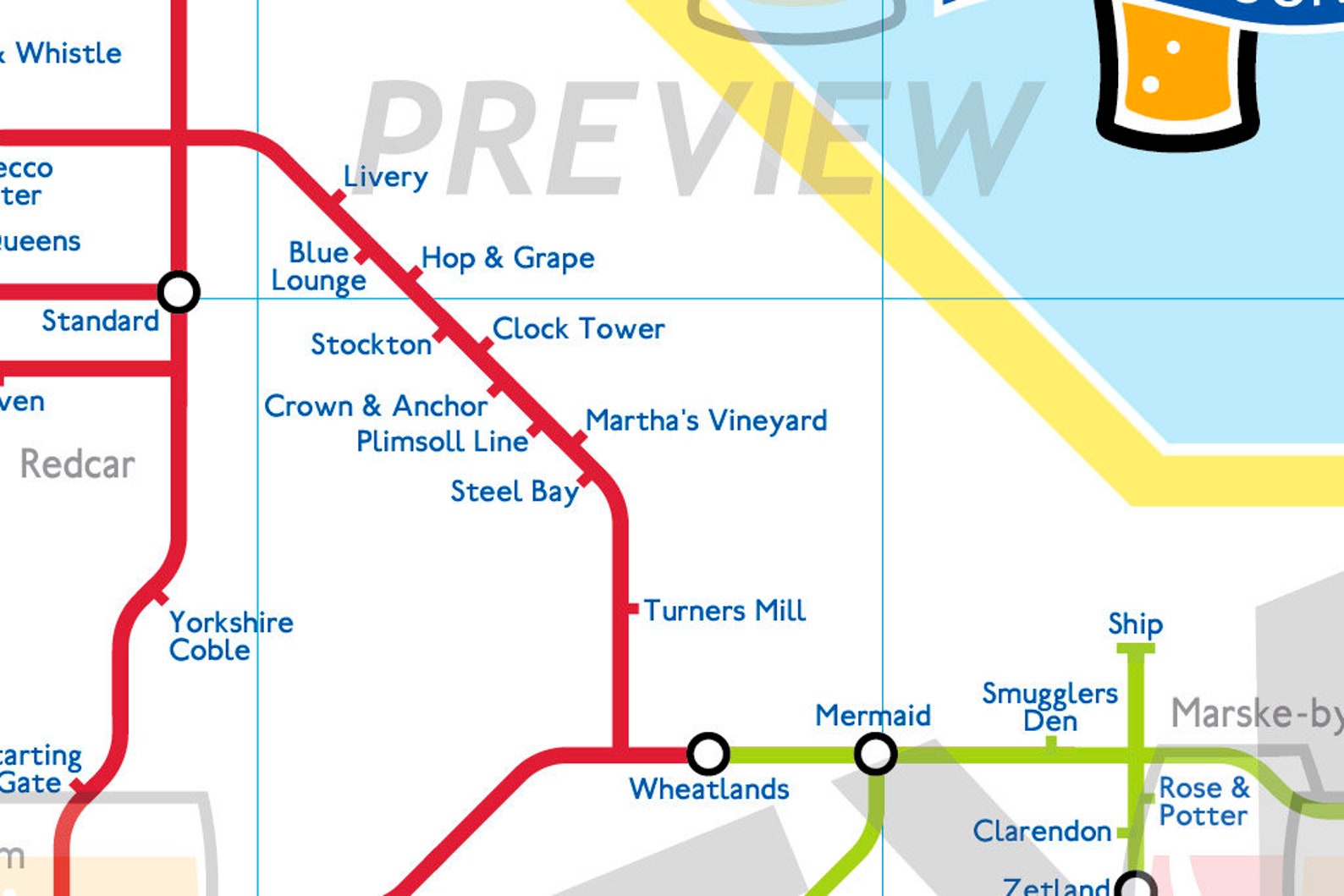 Redcar & Cleveland Orderaround Pub Map Etsy UK