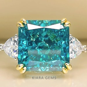 10CT Radiant Cut Blue Moissanite Solitaire Engagement Ring,Wedding Ring, Dainty Diamond Ring,10K/14K/18K Solid Gold,Anniversary Gift For Her