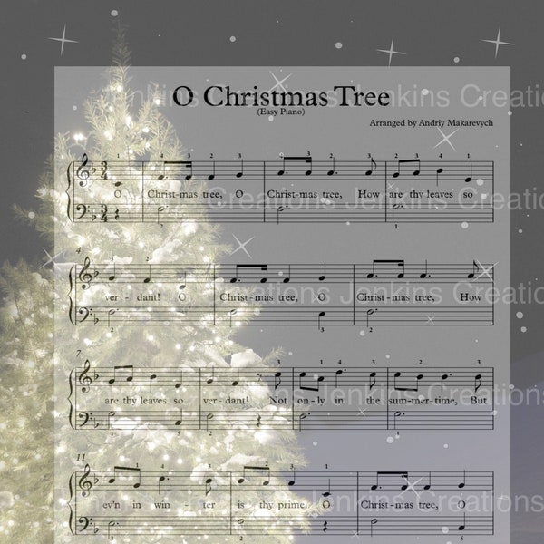 O Christmas Tree Sheet Music with beautiful Christmas Overlay Downloadable PNG Print 8.5x11 with print resell rights