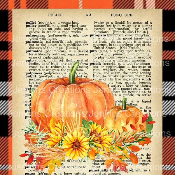 Pumpkin Fall 11x14 Printable Dictionary Page PDF Full Bleed to edge perfect for framing