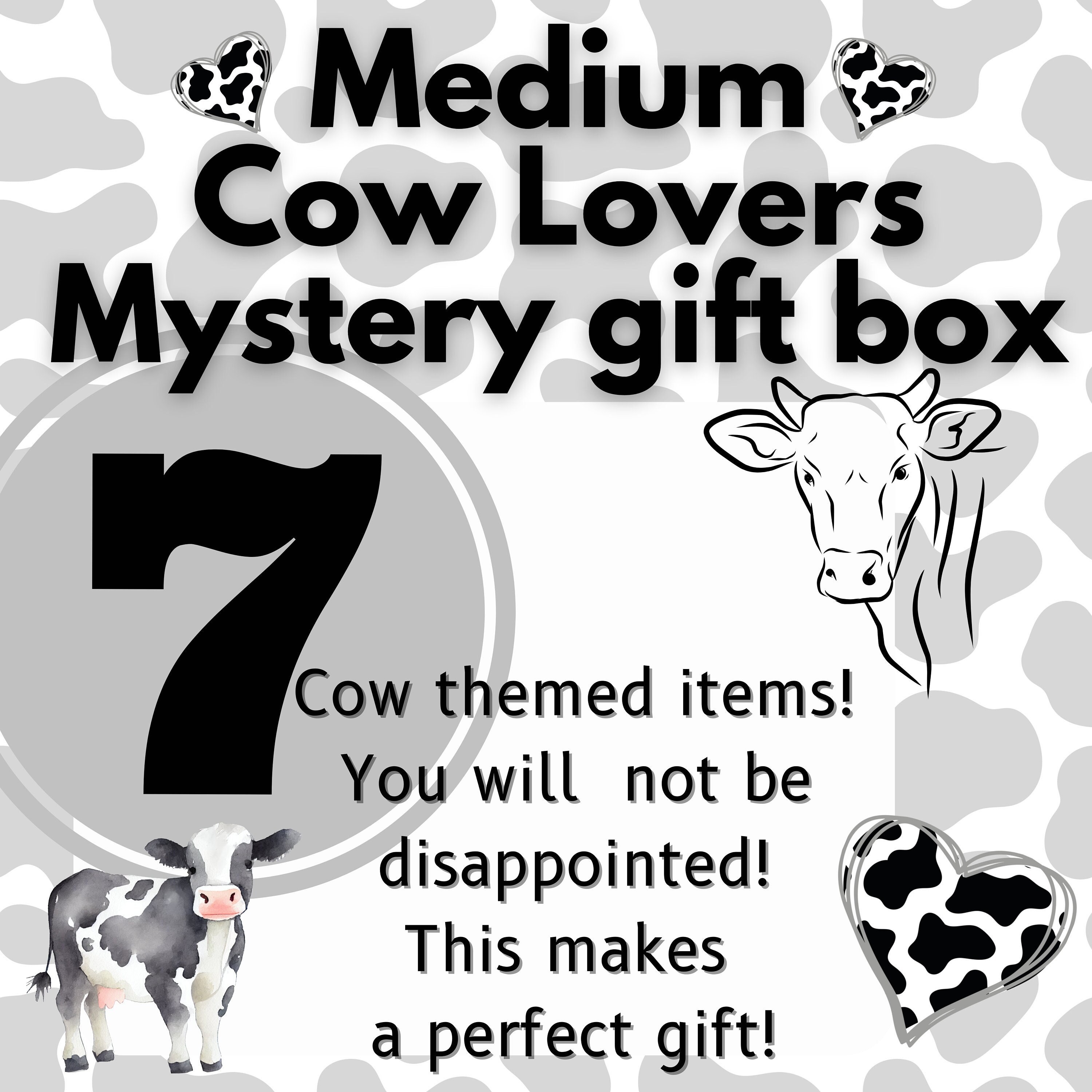 Cow themed Mystery Surprise Box with 7 items - Great Gift for a Cow Lover  Value of over 50 dollars each