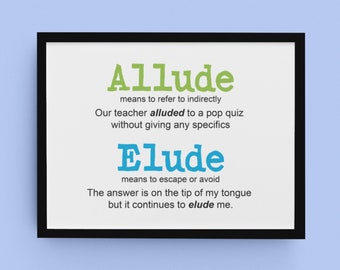 Allude Elude Grammar Poster | Printable | Digital Download | Commonly Confused Words