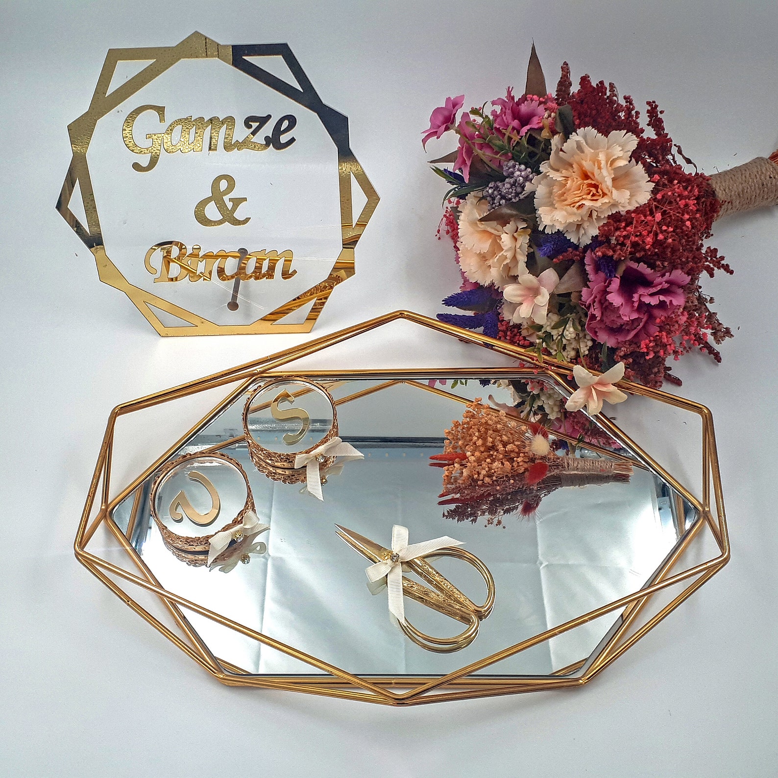 Personalized Engagement Tray Golden Style Set Wedding Favors Etsy
