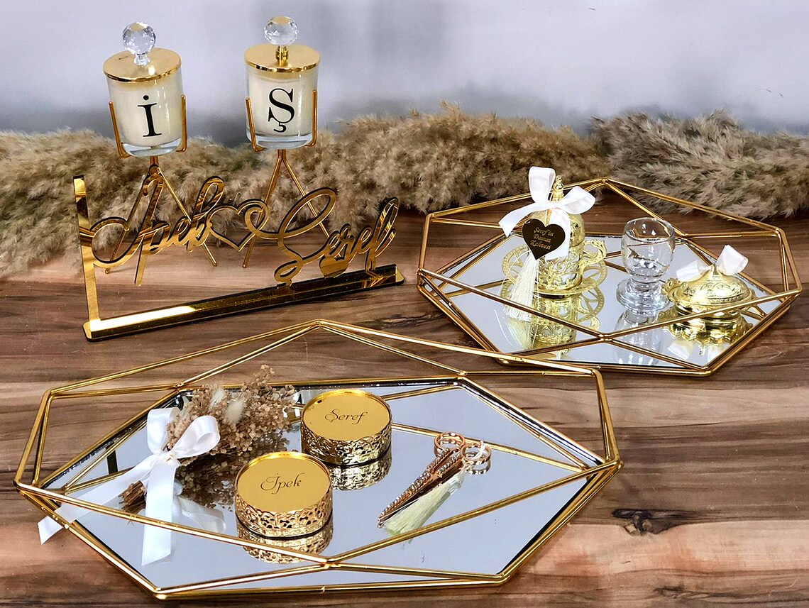 Prism Style Engagement Tray Set Golden Engagement Tray Set Etsy