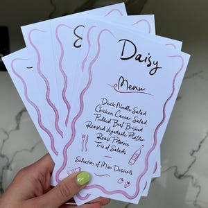 Menu Pink Wavy Editable Template Instant Download, Illustrations, Cute, Colourful Hen&#39;s Birthday Wedding Bridal Shower Bachelorette Canva