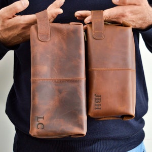Trousse de toilette en cuir personnalisée pour lui, papa, petit ami, garçons d'honneur, fête des pères, anniversaire, trousse de voyage personnalisée pleine fleur pour hommes