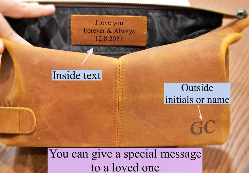 Personalized Leather Toiletry Bag, Full Grain Dopp Kit, Custom Engraved Travel Bag, Gift For Groomsmen, Anniversary, Graduation DISTRESSD BRWN LARGE
