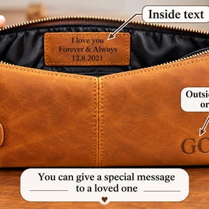 Personalized Leather Toiletry Bag, Full Grain Dopp Kit, Custom Engraved Travel Bag, Gift For Groomsmen, Anniversary, Graduation bild 6