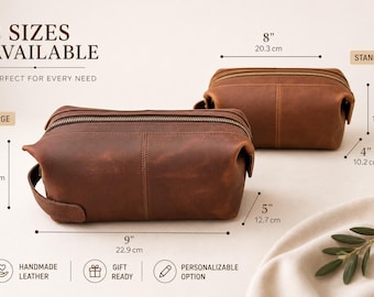 Personalized Full Grain Leather Dopp Bag: Custom Travel Toiletry Kit