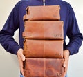 Personalized Full Grain Leather Dopp Bag: Engraved Travel Toiletry Kit product logo