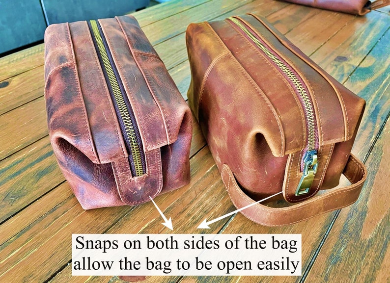 Personalized Leather Toiletry Bag, Full Grain Dopp Kit, Custom Engraved Travel Bag, Gift For Groomsmen, Anniversary, Graduation bild 4