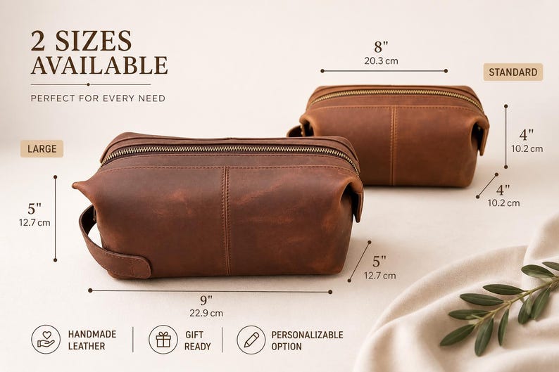 Personalized Leather Toiletry Bag, Full Grain Dopp Kit, Custom Engraved Travel Bag, Gift For Groomsmen, Anniversary, Graduation DARK BROWN LARGE