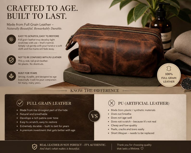 Personalized Leather Toiletry Bag, Full Grain Dopp Kit, Custom Engraved Travel Bag, Gift For Groomsmen, Anniversary, Graduation bild 5