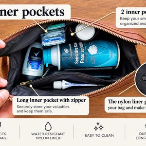 Personalized Leather Toiletry Bag, Full Grain Dopp Kit, Custom Engraved Travel Bag, Gift For Groomsmen, Anniversary, Graduation bild 3