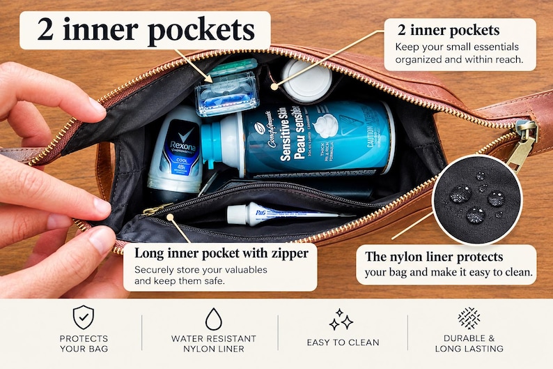 Personalized Leather Toiletry Bag, Full Grain Dopp Kit, Custom Engraved Travel Bag, Gift For Groomsmen, Anniversary, Graduation bild 3
