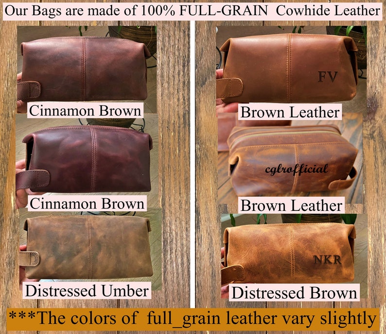 Personalized Leather Men Toiletry Dopp Bag, Gift for Father's Day, Dad Boyfriend, Husband, Him, Anniversary, Groomsmen, Custom Travel Kit image 9