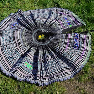 Pleated skirt Hmoob 2110, wrap skirt, handmade hmong tribe embroidery, fashion bohemian style, wall decoration