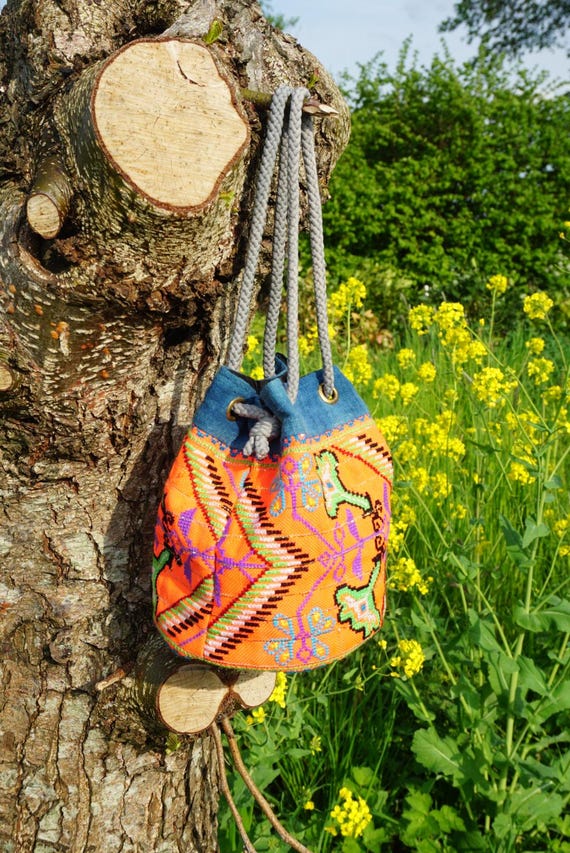 Hand Crafted Tribal Hmong Thailand Ethnic Vintage Textiles Backpack Taiwan 【Grooving the beats】[ Fair Trade] Orange Ethnic  main image 2