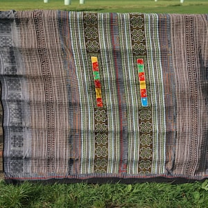 Embroidery blanket Yen Minh, bedsheet, sofa cover, handmade grand foulard from Vietnamese Hmong tribe, vintage boho home decoration