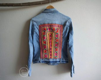 Boho jacket Happy Rose, unique denim jacket, handmade decoration