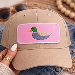 Duck Iron On Patch | Cute Preppy Mallard Patch | Pink Embroidered Duck Patch for Hats, Jackets & Bags