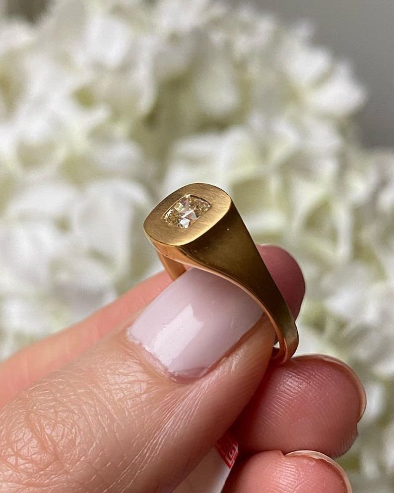 Old Mine Cushion Cut Diamond Ring Solid Gold Etsy
