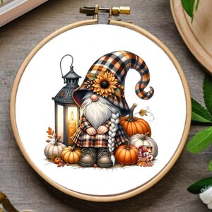 Cross Stitch – “Autumn Gnome” | Complex Pattern for Intermediate/Advanced, PDF (+150 Colors)