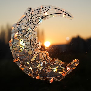 Electrostatic rainbow flower moon, repositionable, window decoration, sun catcher, anti-bird collision