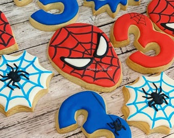 Spiderman Theme sugar cookies, Spiderman birthday, Spiderman, Birthday cookies