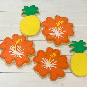 Tropical Theme Sugar Cookies, Tropical Cookies, Pineapple Cookies, Hibiscus Cookies, Birthday Cookies