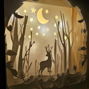 Woodland Deer Shadow Box Light - Handmade Wooden Decor with LED Backlight