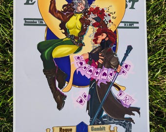 Rogue and Gambit | 8.5 x 11 Gold Foil & Gloss Print