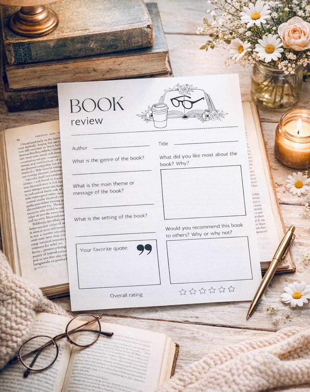 Printable Book Review Template | Reading Journal Page (A4, US Letter ...