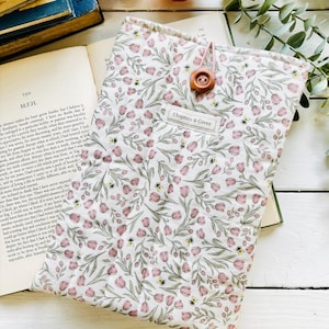 Quilted Book Sleeve - Spring Tulips & Bees - Cotton Fabric Cover - Gift