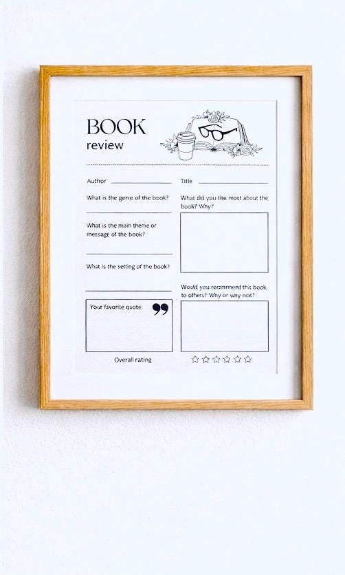 Printable Book Review Template | Reading Journal Page (A4, US Letter ...
