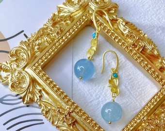 Ohrringe Ohrhänger Natursteine Aquamarin 925 Sterling Silber 18K vergoldet Heilstein Healing Crystal Earrings Ear Candy Hippie Boho
