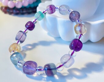 Armband aus natürlichem Fluorit Heilstein Halbedelstein Healing Crystal Hippie Naturstein Boho Wrist Candy Bracelet Chakra Geschenk
