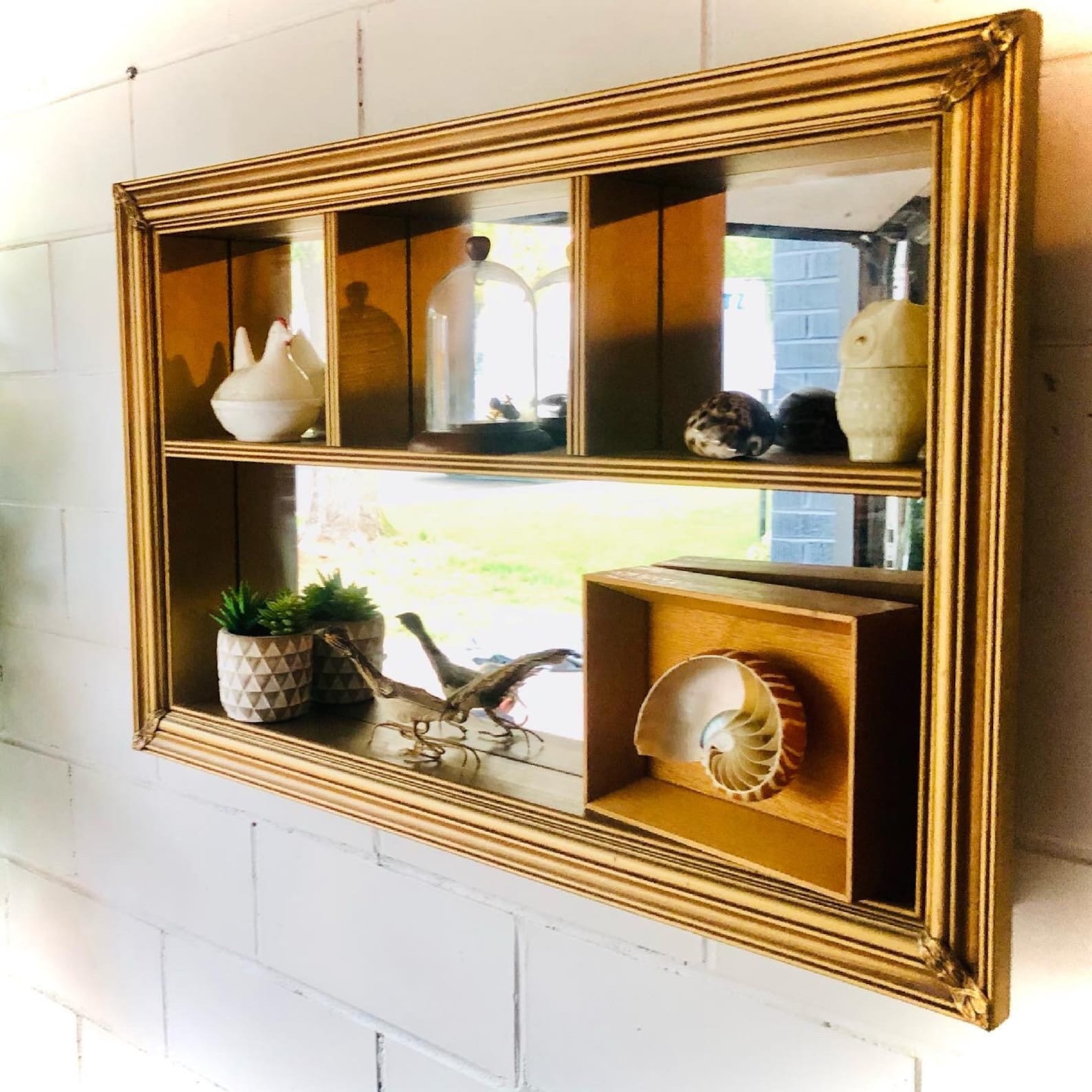 SALE Gold Mid Century Mirrored shadow box Etsy