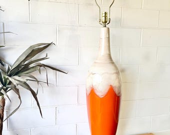 HUGE Drip Glaze Ceramic Floor or Table Lamp Vintage 1960s