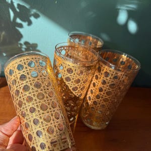 Vintage Culver Cannela 22k Gold Highball Barware Glasses