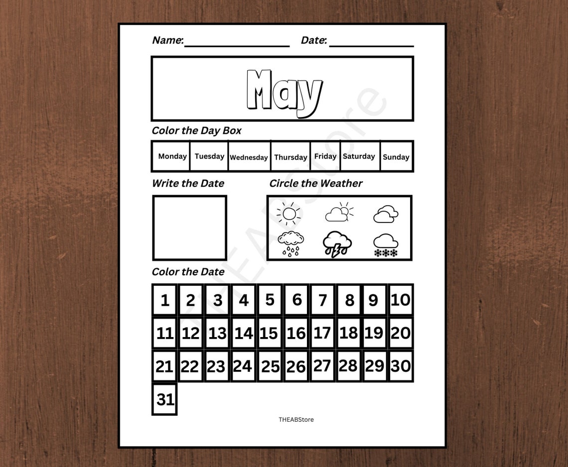 Preschool Calendar Worksheets Printable, Kids Monthly Digital Calendar ...