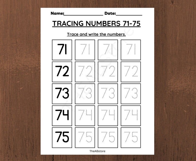 51 to 100 Number Tracing Worksheets, Traceable Numbers, Preschool
