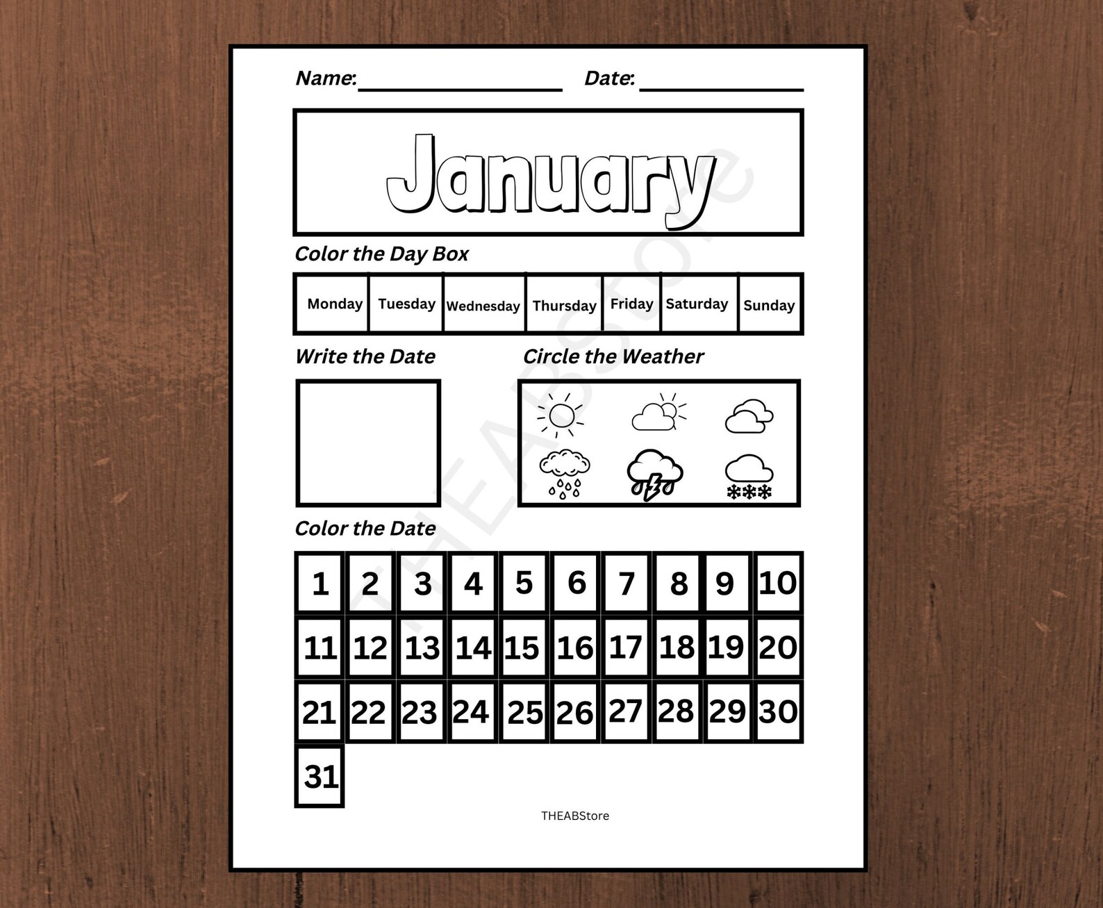 Preschool Calendar Worksheets Printable, Kids Monthly Digital Calendar