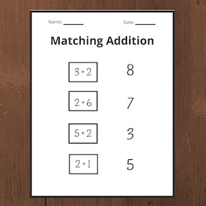 1 to 10 Matching Addition worksheets, 10 Add and Match fun worksheets for kids , preschool math addition worksheets for grade 1 and 2