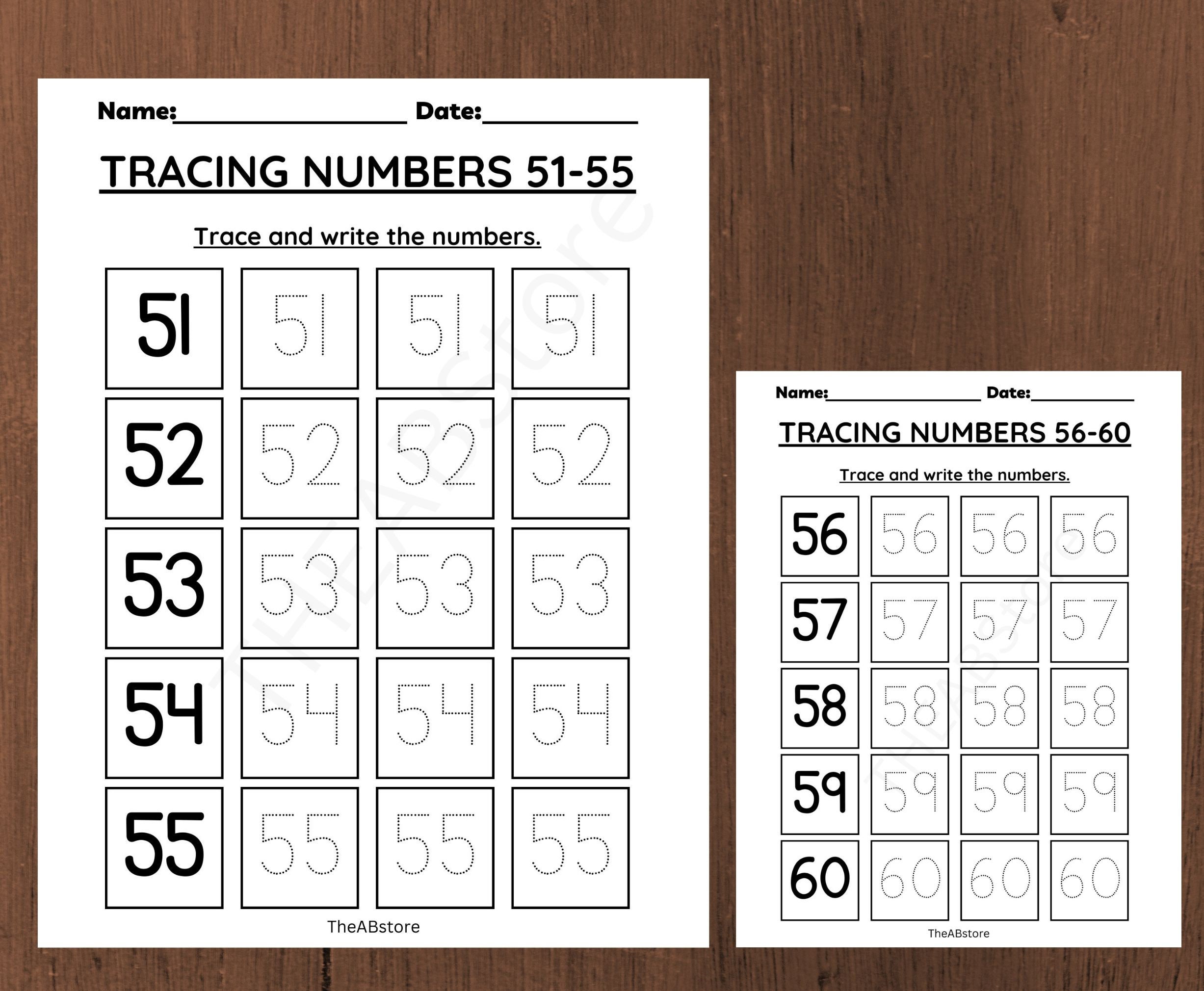 51 to 100 Number Tracing Worksheets, Traceable Numbers, Preschool