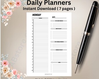 Daily Hourly Planner, A4 A5 Letter Sizes (Instant Download)