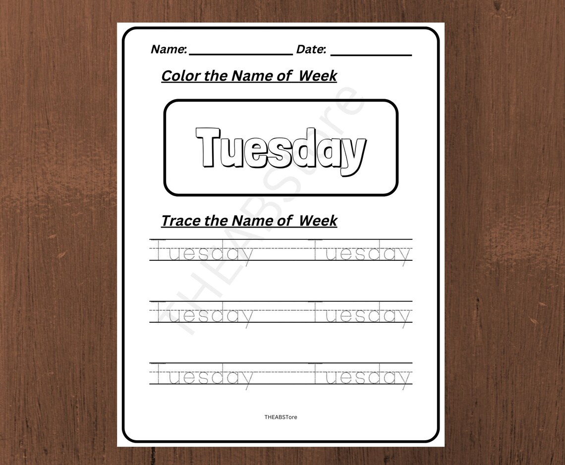Days of the Week Tracing Worksheets / Tracing Printable for - Etsy